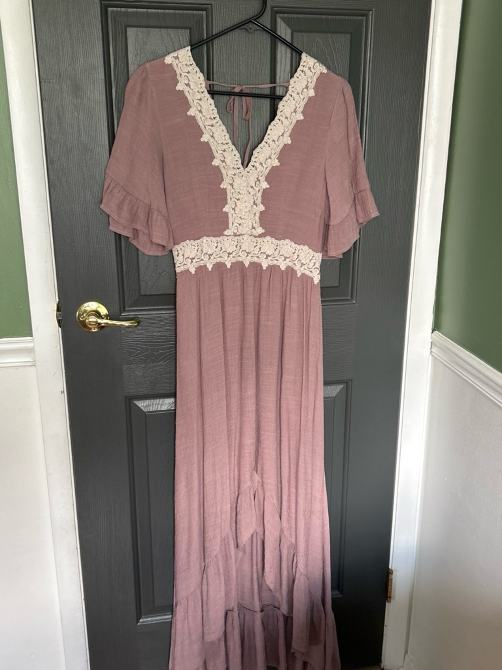 Wishlist Mauve Maxi Dress with Cream Lace Trim